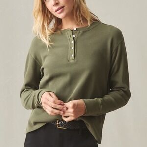 American Giant Long Sleeve Henley Shirt Olive Green Cotton Made in USA Size S